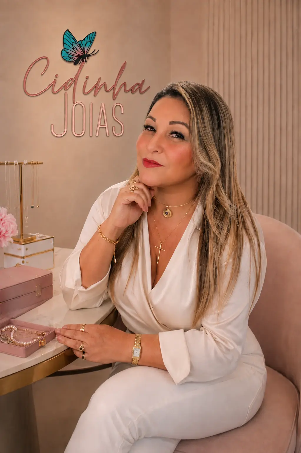 Cidinha em ambiente de joalheria